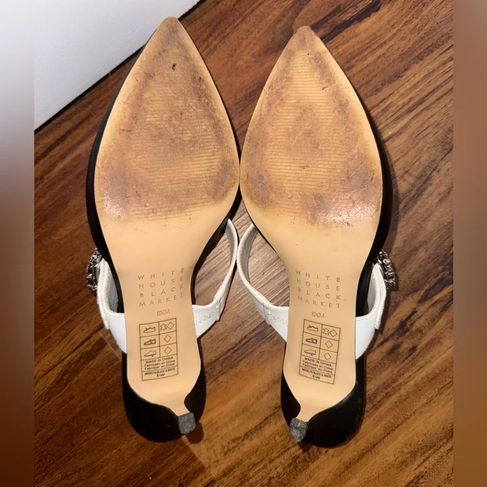 White House Black Market Black and White Heels with Sparkling Buckle - Picture 3 of 4
